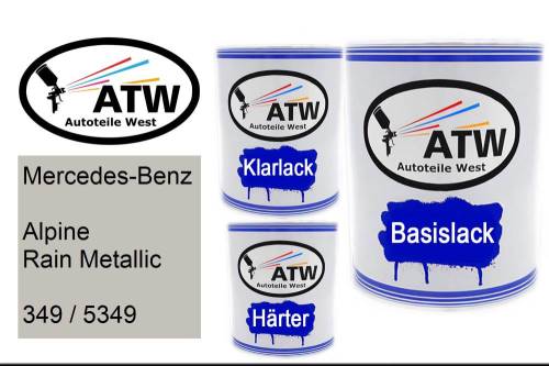 Mercedes-Benz, Alpine Rain Metallic, 349 / 5349: 1L Lackdose + 1L Klarlack + 500ml Härter - Set, von ATW Autoteile West.